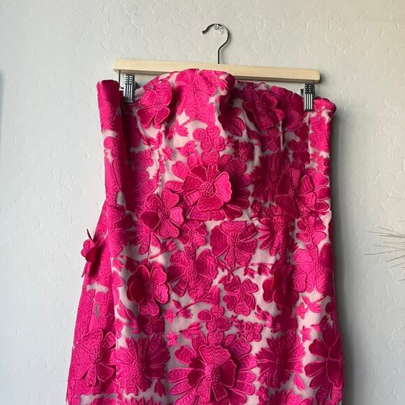 Helsi Embroidered Floral Pink Strapless Lace Up Corset Back Midi Gown Size‎ XL - Picture 4 of 12